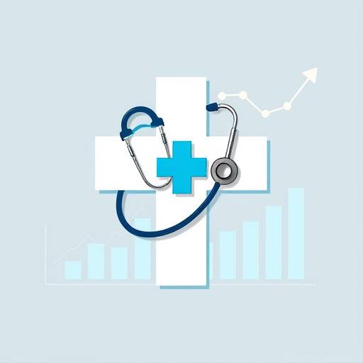 Illustration of a medical cross and a stethoscope with financial charts